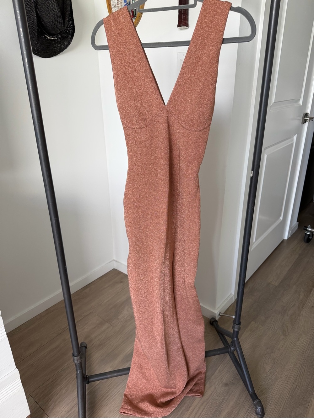 Herve Leger Copper V-Neck Maxi Gown